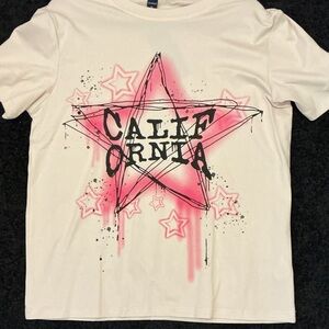 California Star Graphic Tee in White & Pink